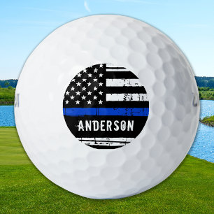 Personalisierte Flaggenpolizei der blauen Linie Golfball