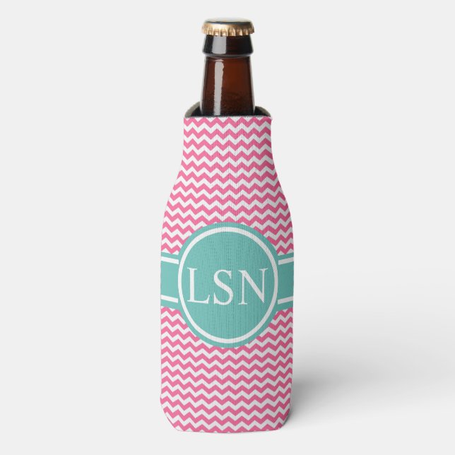 Personalisierte Flasche Cooler - Pink Zigzag Flaschenkühler (Flaschenvorderseite)