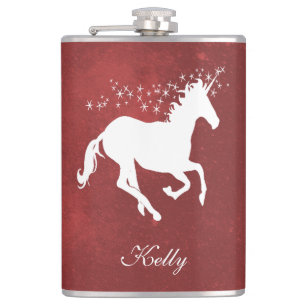 Personalisierte Flasche mit Rotem Einhorn Flachmann