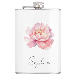 Personalisierte Flasche Pfingstrose Aquarell Rose Flachmann