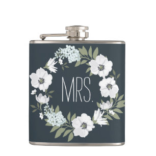 Personalisierte Flaschen Mrs. Floral Hochzeitsgesc Flachmann