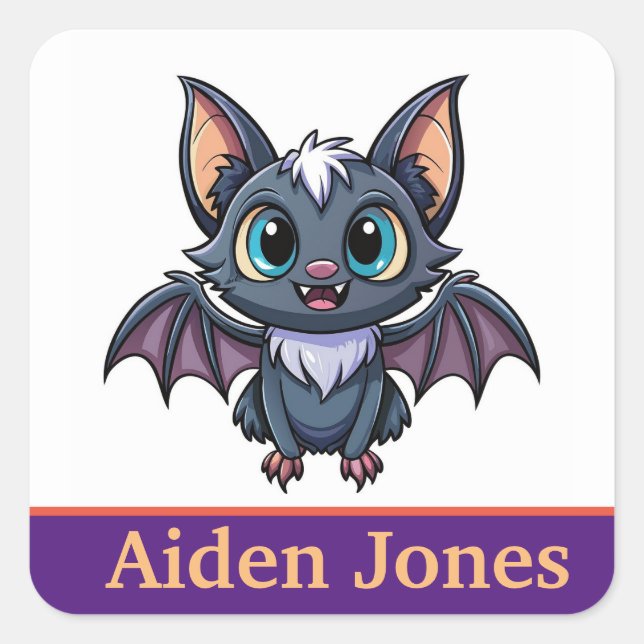 Personalisierte Fledermauskleber bunt Quadratischer Aufkleber (Vorderseite)