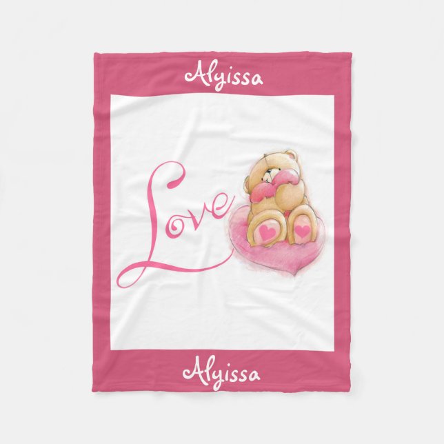 Personalisierte Fleece Blanket/Bär und Herz (Vorderseite)