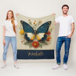 Personalisierte Fleece-Decke Schmetterling Floral Fleecedecke