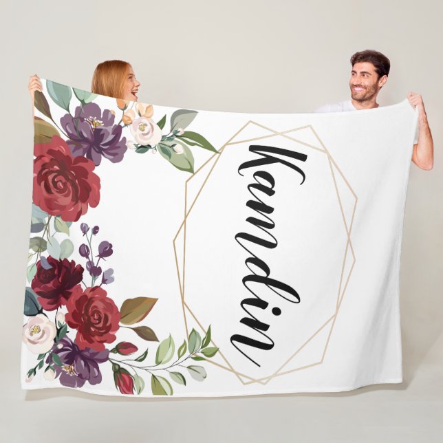 Personalisierte Fleece Throw White Roses Gold Geom (Beispiel)