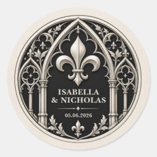 Personalisierte Fleur de Lis Gotische Hochzeit Runder Aufkleber