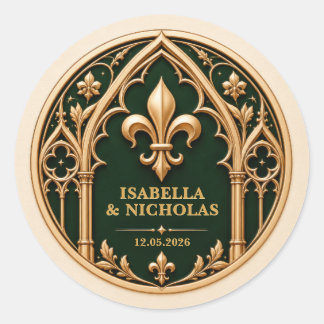 Personalisierte Fleur de Lis Gotische Hochzeit Runder Aufkleber