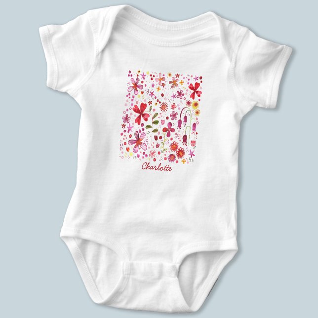 Personalisierte Flora Moderne Wasserfarbe Baby Strampler (Watercolor floral modern personalized name baby bodysuit)