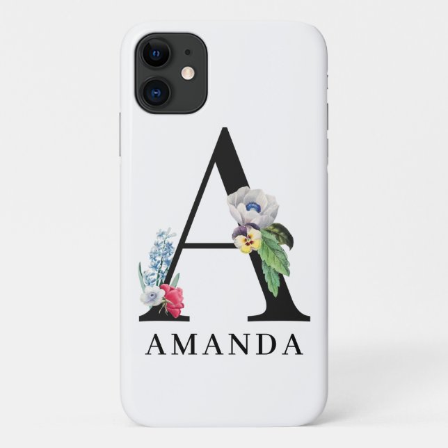Personalisierte Floral Alphabet A Monogramm Case-Mate iPhone Hülle (Rückseite)