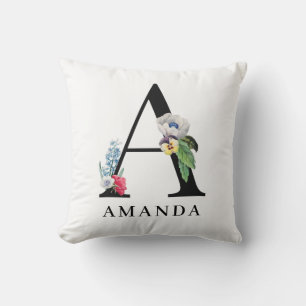 Personalisierte Floral Alphabet A Monogramm Kissen