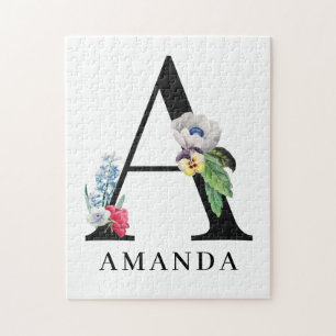 Personalisierte Floral Alphabet A Monogramm Puzzle