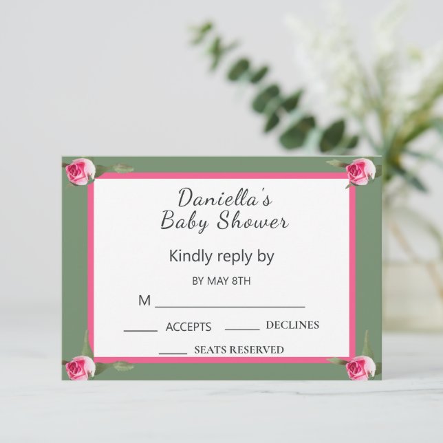Personalisierte Floral Spray Babydusche RSVP Karte (Stehend Vorderseite)