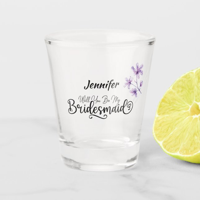 Personalisierte Floral Werden Sie meine Bridesmaid Schnapsglas (Vorderseite)