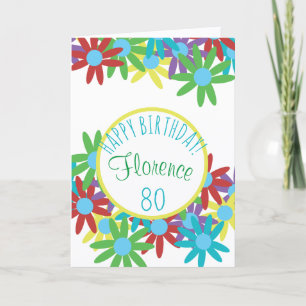 Personalisierte florale 80. Geburtstagskarte Karte