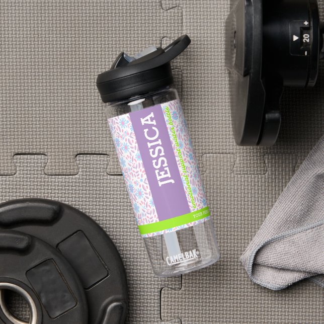 Personalisierte florale Bezeichnung und Monogramm Trinkflasche (Fitnessstudio (gedreht))