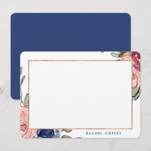 Personalisierte Florale Blau Rosa Elegante Korresp Mitteilungskarte