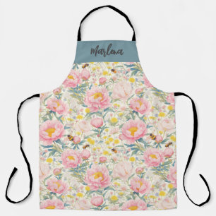 Personalisierte florale Küche Schürze mit Bienen P