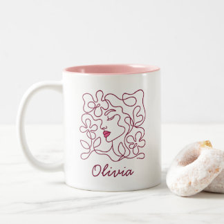 Personalisierte Florale Linienkunst-Gesichtsmug mi Zweifarbige Tasse