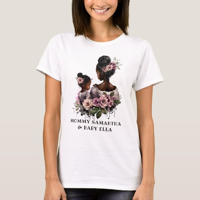 Personalisierte florale Mama und Baby (2) T-Shirt (Vorderseite)