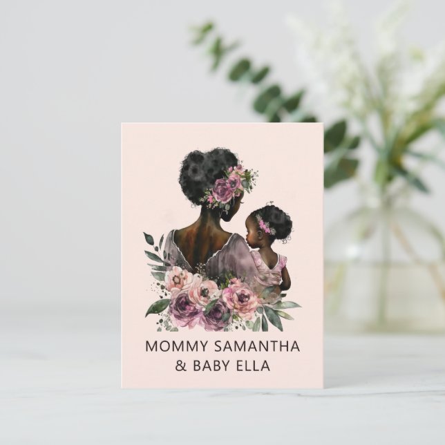 Personalisierte florale Mama und Baby Postkarte (Stehend Vorderseite)