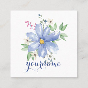 Personalisierte florale Monogramm blaue Wildblumen Quadratische Visitenkarte