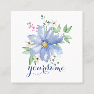 Personalisierte florale Monogramm blaue Wildblumen Quadratische Visitenkarte