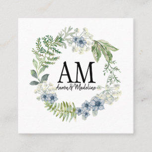 Personalisierte florale Monogramm-Blume Quadratische Visitenkarte