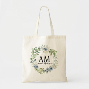 Personalisierte florale Monogramm-Blume Tragetasche