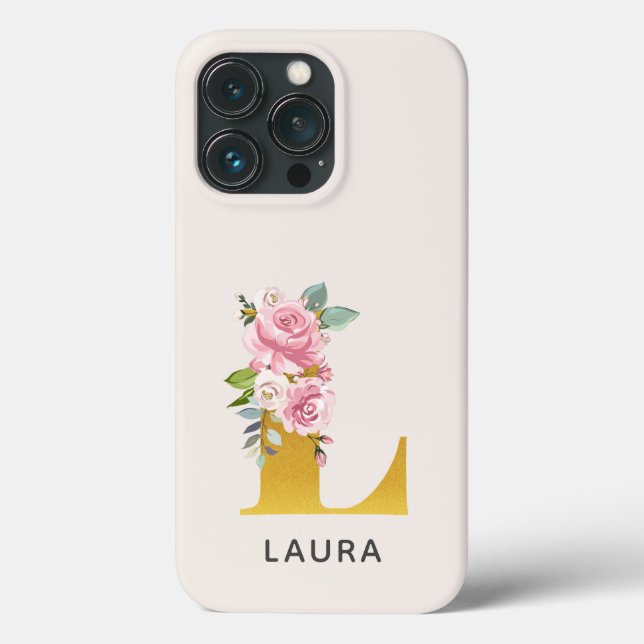 Personalisierte florale Monogramm Buchstaben L Nam Case-Mate iPhone Hülle (Rückseite)