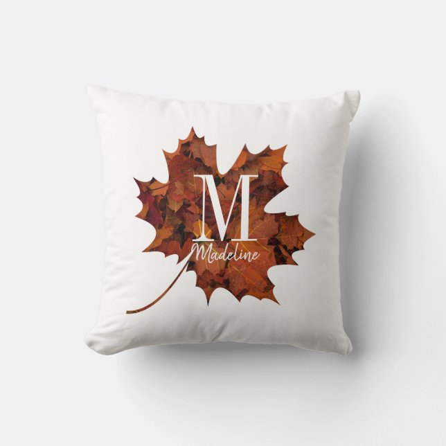 Personalisierte florale Monogramm Herbstblattleaf Kissen (Vorderseite)