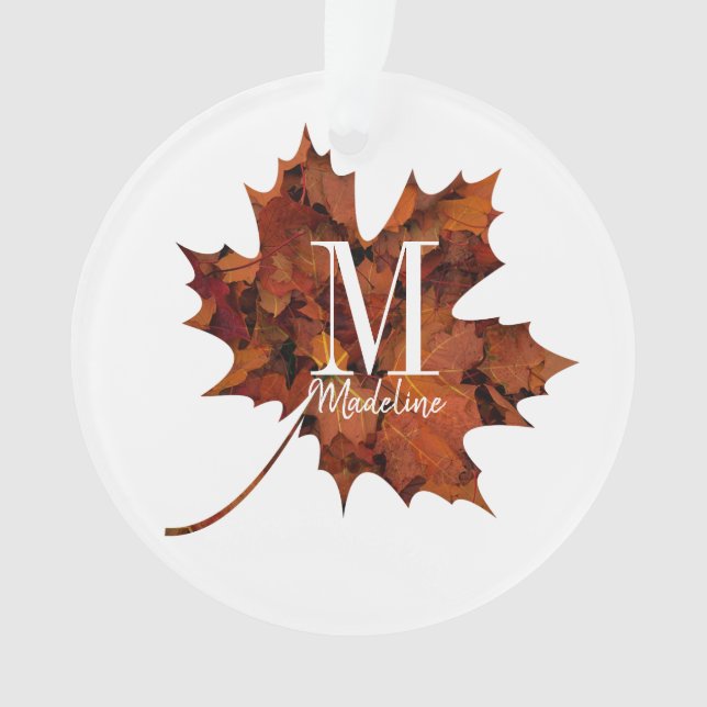 Personalisierte florale Monogramm Herbstblattleaf Ornament (Vorderseite)