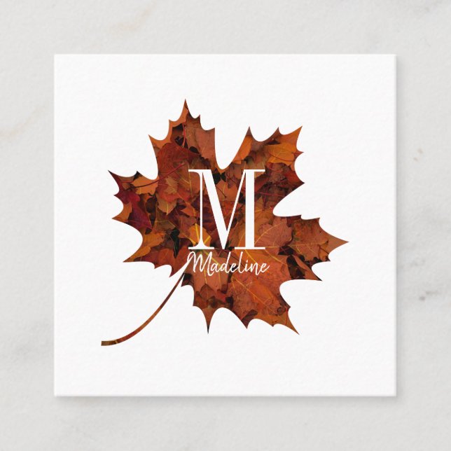 Personalisierte florale Monogramm Herbstblattleaf Quadratische Visitenkarte (Vorderseite)