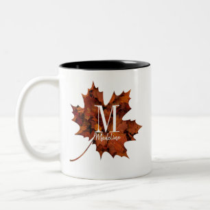 Personalisierte florale Monogramm Herbstblattleaf Zweifarbige Tasse