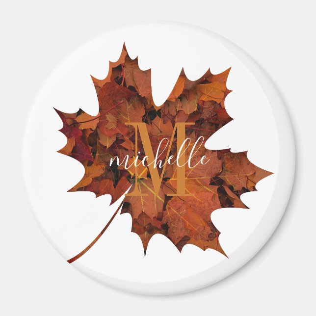 Personalisierte florale Monogramm Herbstleaf Magnet (Vorne)
