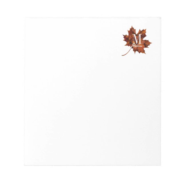Personalisierte florale Monogramm Herbstleaf Notizblock (Vorderseite)