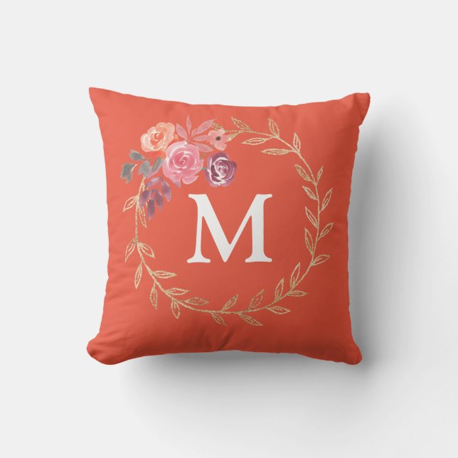 Personalisierte florale Monogramm Kissen (Vorderseite)