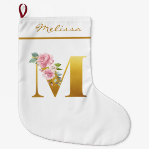 Personalisierte florale Monogramm Letter M Botanis Großer Weihnachtsstrumpf