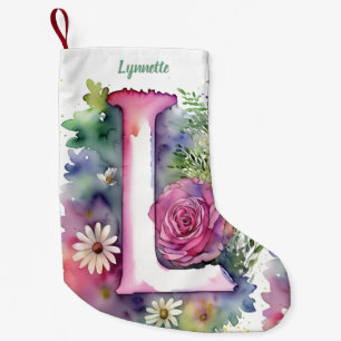 Personalisierte florale Monogramm-Rose und Milchpr Kleiner Weihnachtsstrumpf