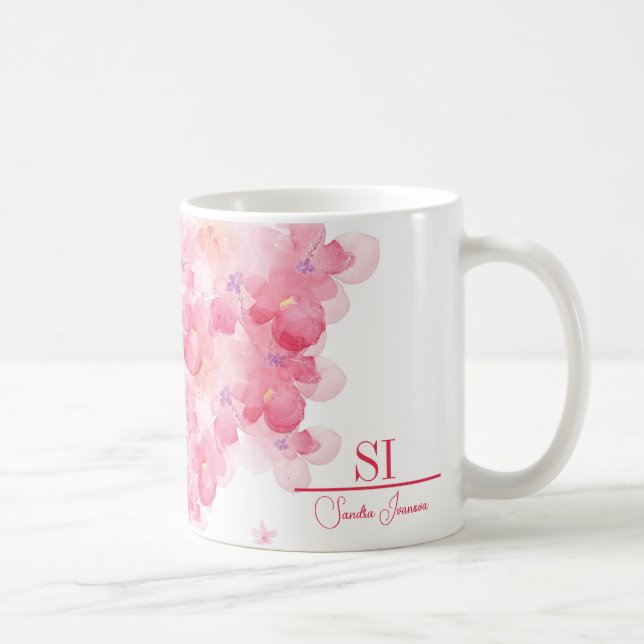 Personalisierte florale Monogramm-Tasse | Benutzer Kaffeetasse (Rechts)