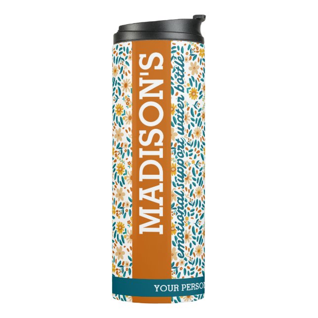 Personalisierte florale Monogramm und Name Wasser  Thermosbecher (Nach links gedreht)