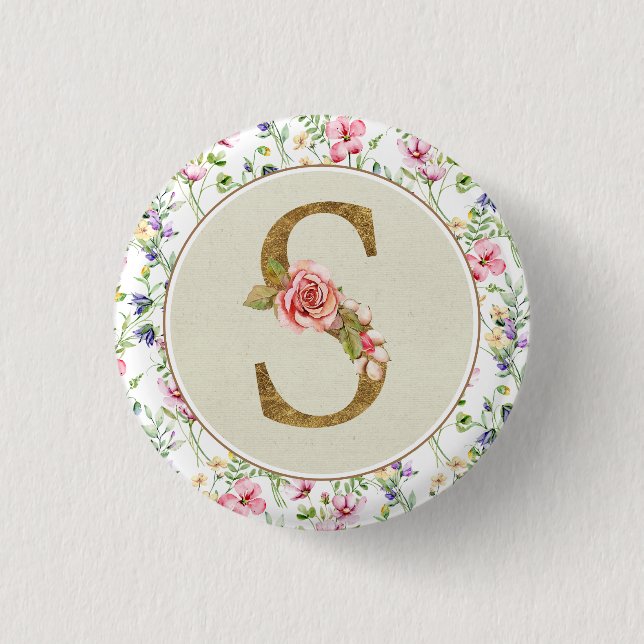 Personalisierte florale Monogramm von A bis Z Button (Vorderseite)
