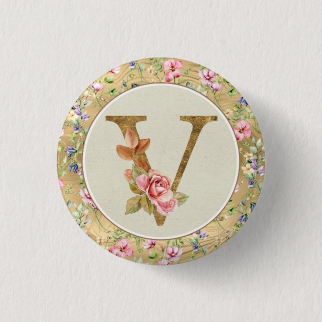 Personalisierte florale Monogramm von A bis Z Button (Vorderseite)