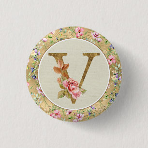 Personalisierte florale Monogramm von A bis Z Button