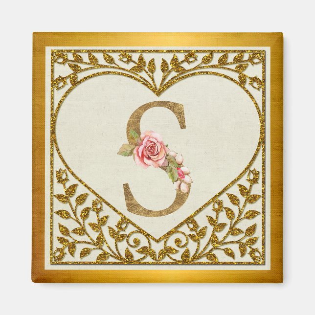 Personalisierte florale Monogramm von A bis Z Magnet (Vorne)