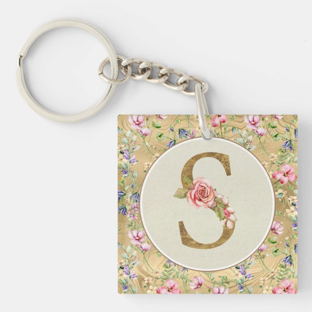 Personalisierte florale Monogramm von A bis Z Schlüsselanhänger (Vorderseite)