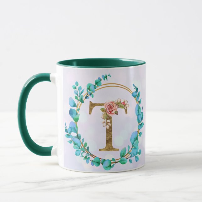 Personalisierte florale Monogramm von A bis Z Tass Tasse (Links)