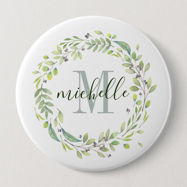 Personalisierte florale Monogramm weiches Sommerbl Button (Vorderseite)