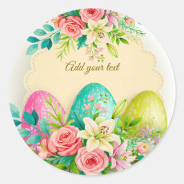 Personalisierte Florale Ostereier & Frühlingsrosen Runder Aufkleber