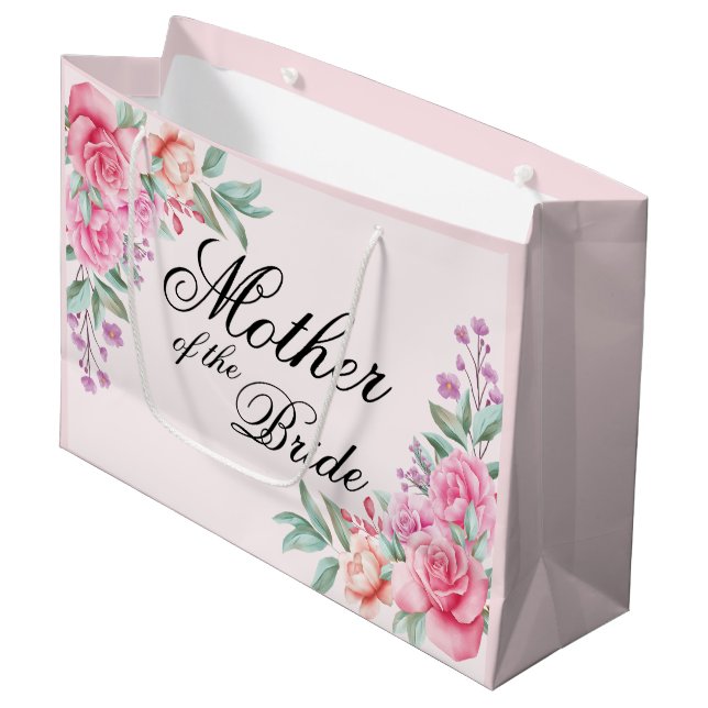 Personalisierte florale Pink Bride Band, für Bride Große Geschenktüte (Vorderseite Schrägansicht)