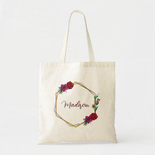 Personalisierte Florale Rose mit Goldenem Geometri Tragetasche